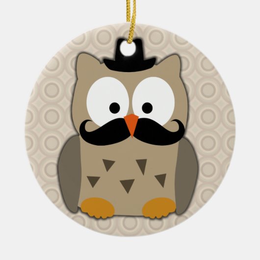 Owl met snor en Pet Keramisch Ornament (Voorkant)