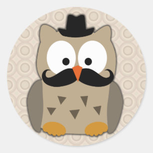 Owl met snor en Pet Ronde Sticker