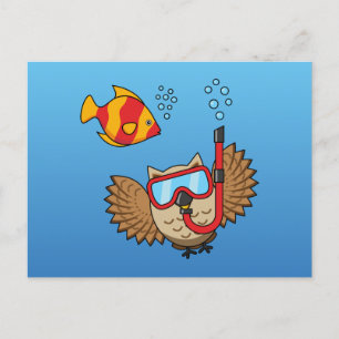 Owl met Snorkel Masker en Tropische Vis Briefkaart