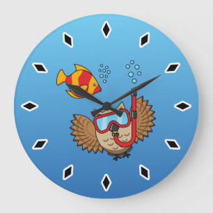 Owl met Snorkel Masker en Tropische Vis Grote Klok