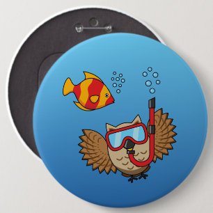 Owl met Snorkel Masker en Tropische Vis Ronde Button 6,0 Cm