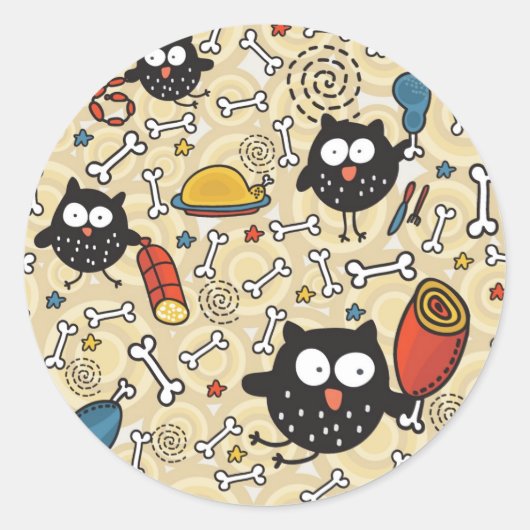 Owl met vleespatroon ronde sticker (Voorkant)