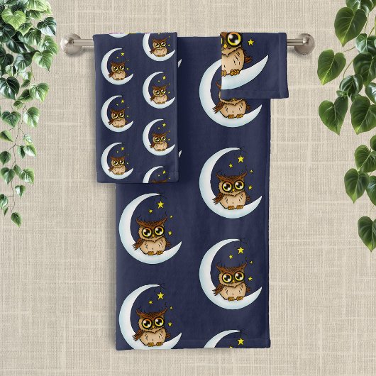 Owl Moon Blue Cute Stars