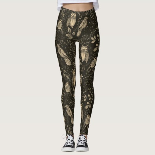 Owl Nature Oiseaux Art en Leggings Brown (Devant)