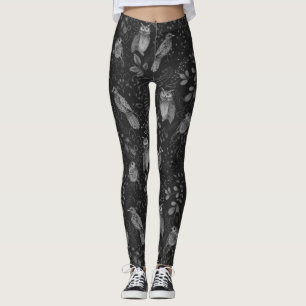 Owl Natuur Bird Art in Black Grey White Leggings