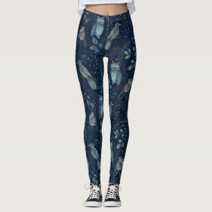 Owl Natuur Bird Art in Blue Leggings