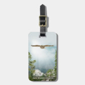 Owl Natuur Lover Mountain Landscape Monogram Naam Bagagelabel (Voorkant verticaal)
