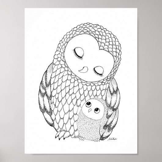 Owl Nursery Art Poster Black & White Owl Print (Voorkant)