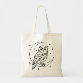  Owl on Crescent Moon with Stars Line Art Tote Bag