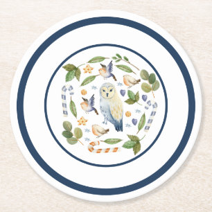 Owl op boomstronk Vogels blaast snoepsnoep Ronde Kartonnen Onderzetter