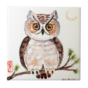 Owl op Branch met Mon Woodland Minimal Art TUZI Tegeltje
