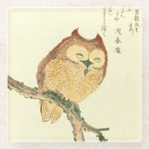 Owl op een tak Japans fijn Kunstglas Onderzetter Glazen Onderzetter