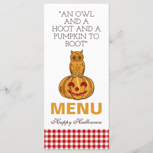Owl op het menu Pumpkin Gingham Pattern (Voorkant)