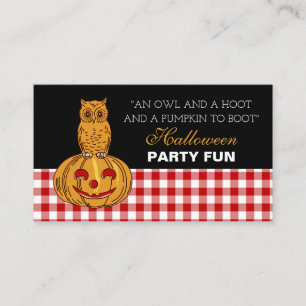 Owl op pompoen, Halloween Party Ticket Invitation Informatiekaartje