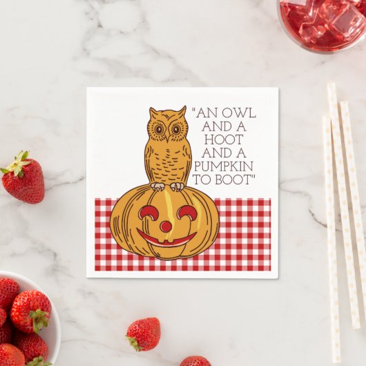 Owl op Pumpkin Gingham Pattern Napkin Servet (Insitu)