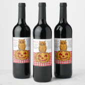 Owl op Pumpkin Gingham Pattern Wine Label Wijn Etiket (Flessen)