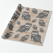 Owl Pattern & Rustic Wood Cadeaupapier (Uitgerold)