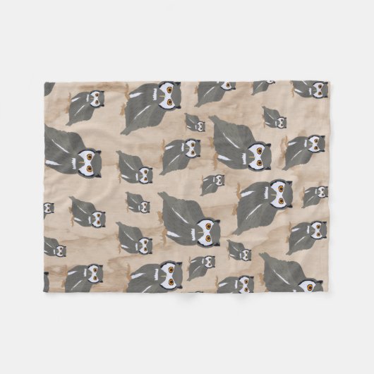 Owl Pattern & Rustic Wood Fleece Deken (Voorkant (Horizontaal))