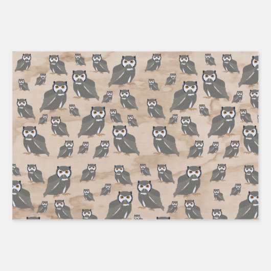 Owl Pattern & Rustic Wood Inpakpapier Vel (Voorkant 3)