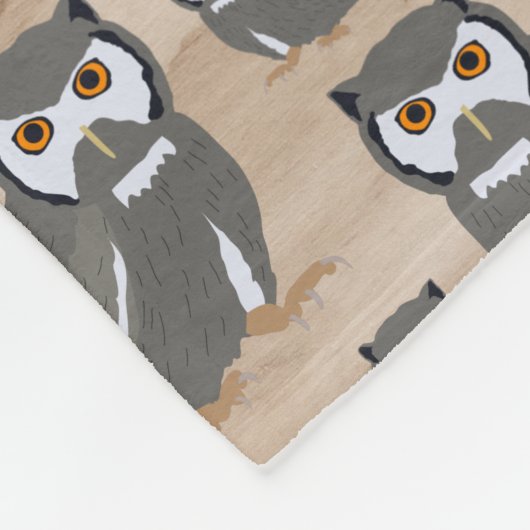 Owl Pattern & Rustic Wood Monogram Fleece Deken (Hoek)