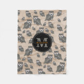 Owl Pattern & Rustic Wood Monogram Fleece Deken (Voorkant)