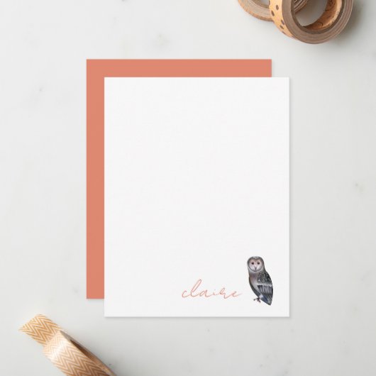 Owl Personalized Note Card Notitiekaartje (Voorkant / Achterkant in situ)