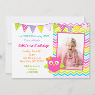 Owl Photo Anniversaire Fête Invitation