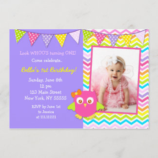 Owl Photo Birthday Party Invitation Kaart