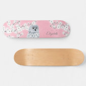Owl Pink Glitter Cherry Blossom Monogram Skateboard (Horizontaal)