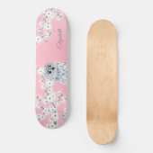 Owl Pink Glitter Cherry Blossom Monogram Skateboard (Voorkant)