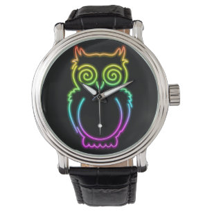 Owl Psychedelic Neon Light Button Horloge