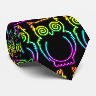 Owl Psychedelic Neon Light Button Stropdas
