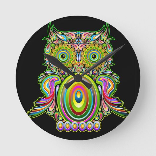 Owl Psychedelic Pop Art Ronde Klok (Voorkant)