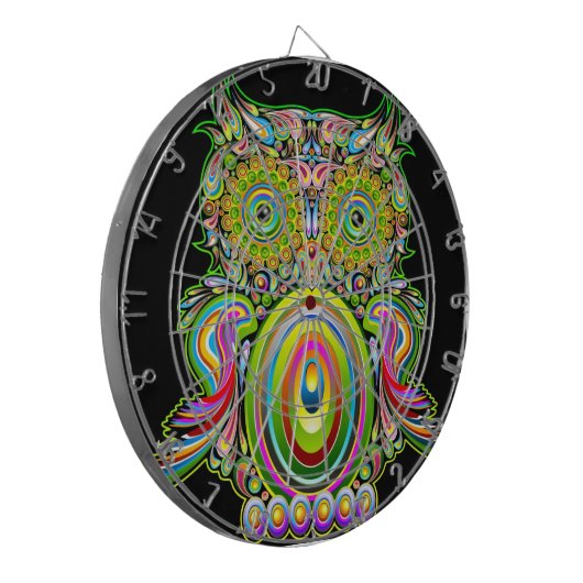 Owl Psychedelic Popart Dartboard Dartbord (Voorkant Links)