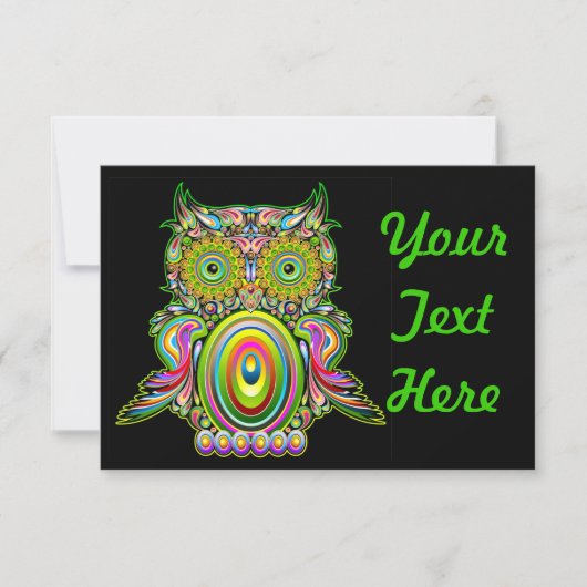 Owl Psychedelic Popart Invitation Kaart (Voorkant)