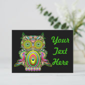 Owl Psychedelic Popart Invitation Kaart (Staand voorkant)
