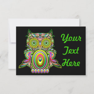 Owl Psychedelic Popart Invitation Kaart
