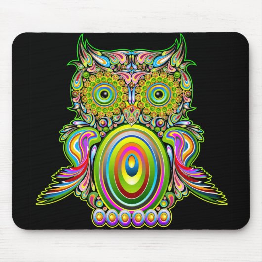 Owl Psychedelic Popart Mousepad Muismat (Voorkant)