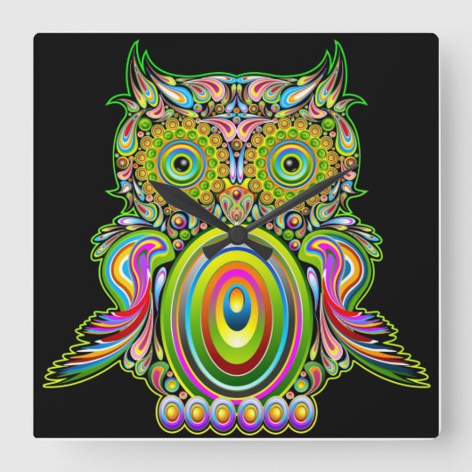 Owl Psychedelic Popart Wall klok (Voorkant)