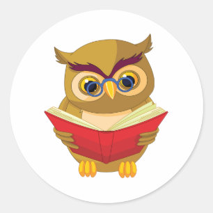 Owl Reading Ronde Sticker