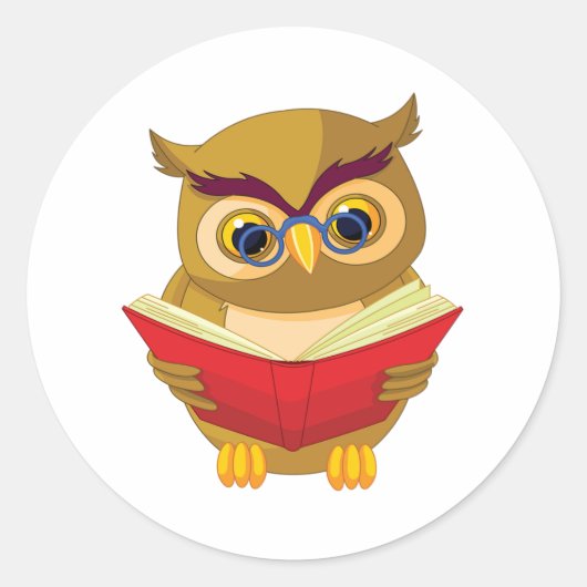 Owl Reading Ronde Sticker (Voorkant)