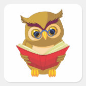 Owl Reading Vierkante Sticker (Voorkant)