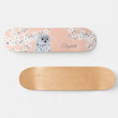 Owl Roos Gold Glitter Cherry Blossom Monogram Skateboard (Horizontaal)