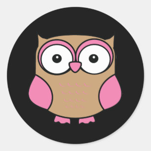 Owl Roze en Tan Ronde Sticker