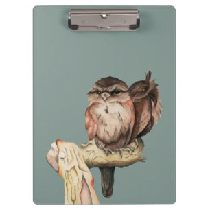 Owl Sibling Bird Waterverf Jouw namen toevoegen Klembord