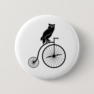 Owl Sitting op  bike Ronde Button 5,7 Cm