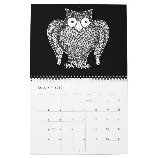 Owl Sketch Cartoon Kalender (Jan 2026)