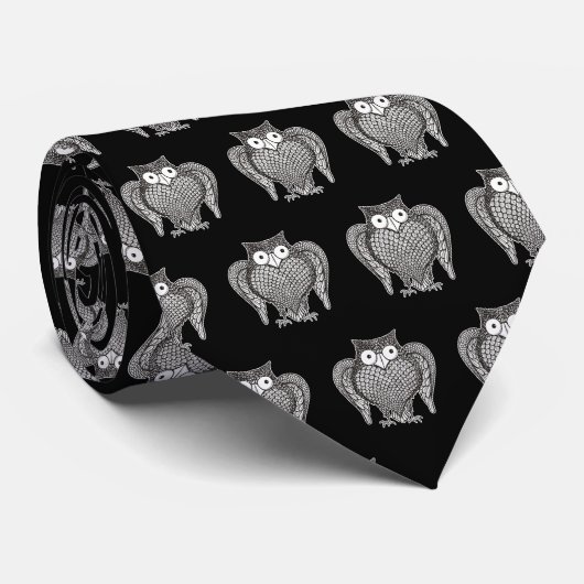 Owl Sketch Cartoon Pattern Stropdas (Opgerold)