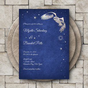 Owl Stars Wizard Blue Magic Wedding Kaart