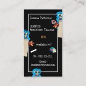 Owl Sub Enseignant Cartes de visite verticaux noir (Dos)